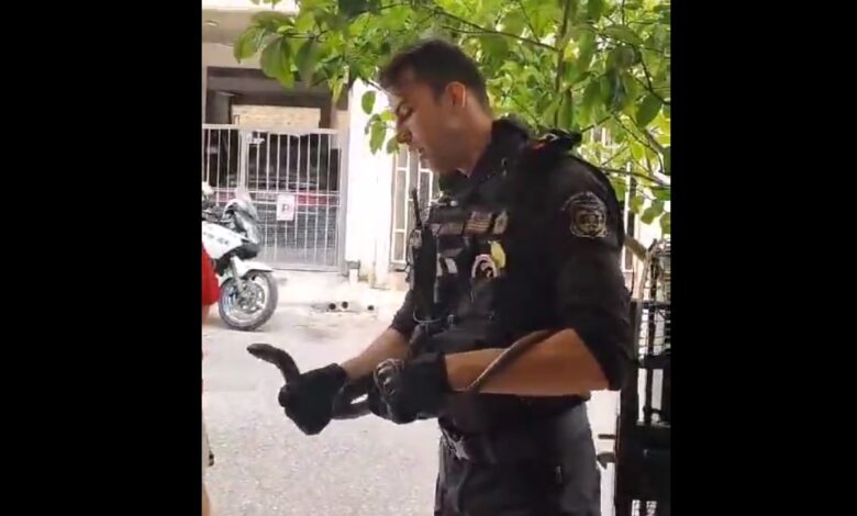 Περιστέρι: Αστυνομικοί έσωσαν ερπετό και το ελευθέρωσαν στο Ποικίλο - Βίντεο 2 Περιστέρι: Αστυνομικοί έσωσαν ερπετό και το ελευθέρωσαν στο Ποικίλο - Βίντεο 1