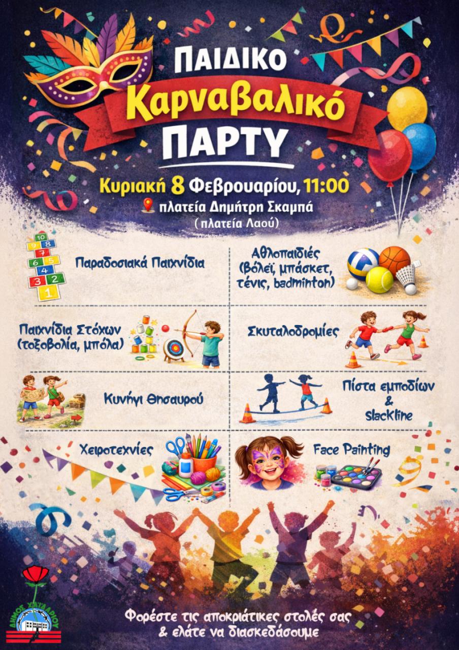 Απόκριες 2026: Παιδικό καρναβαλικό πάρτι στην Πλατεία Λαού 3